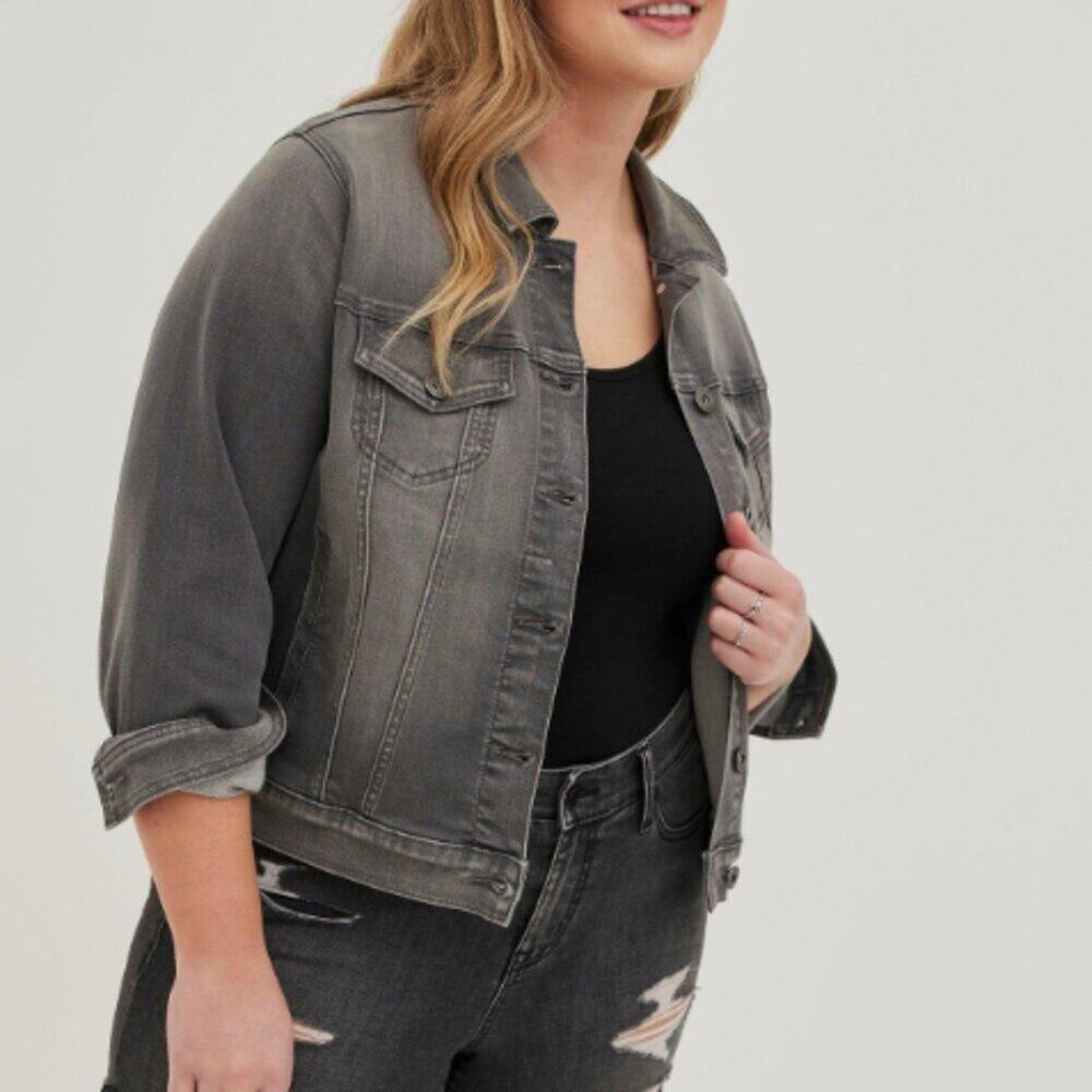 Torrid Trucker Denim Jacket Super Soft -Grey Wash - torrid size 0 (L/12)